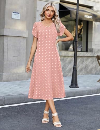 Zeagoo Womens Plus Size Long Dress Floral Sundress for Women Polka Dot Dress Modest Summer Dresses Loose Fit A Line Dresses, Pink Dot 2XL
