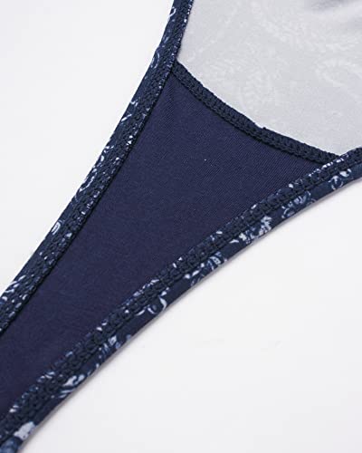 Lucky Brand Women's Underwear - 5 Pack Microfiber Thong Panties (S-XL), Size Large, Blue Iris/Gardenia/Silver Sconce/Blue/Multi