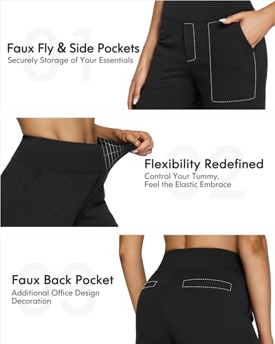 G4Free Wide Leg Pants Woman Yoga Pants with Pockets Loose Casual Palazzo Fashion Sweatpants Stretch Dress Work Clothes(Black,L,Regular)