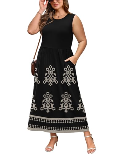 Summer Dresses for Women 2026 Vacation Boho Maxi Dress for Seniors Resort Wear 2026 Cruise Outfits Flowy Work Sun Dresses Modest Black XL