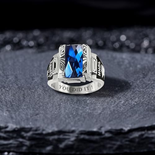 Lypic 925 Sterling Silver Custom Class Rings for Men High School Personalized Class of 2025 Ring Customized Graduation Jewelry Gift for Men (Style 10)