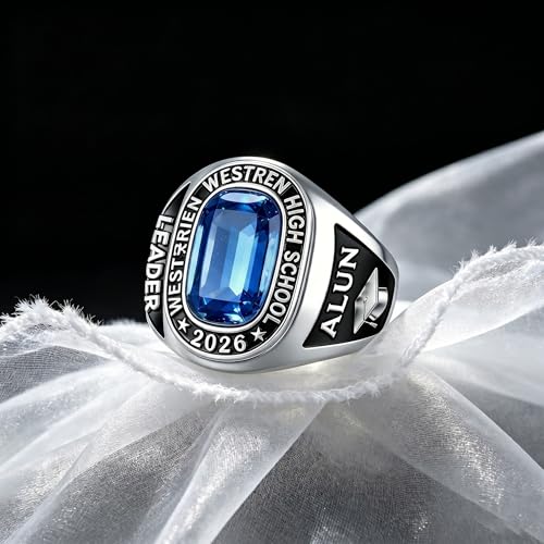 LEECCI Custom Class Rings for Men Personalized Anillos Engraved Birthstone Pattern Text High School College Graduation Memorial Jewelry Gifts for Male Classmates Friends