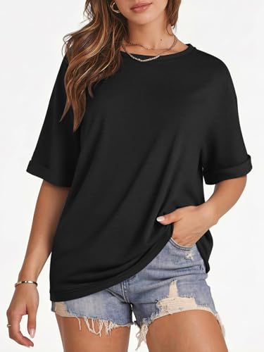 ATHMILE Plus Size Tshirts for Women Loose Fit Beach Fashion Short Sleeve Summer Casual Blouse 2026 Y2K Tee Tops Black