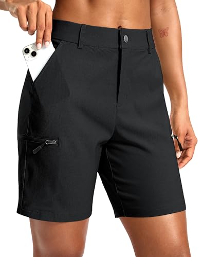 G Gradual Women's 7" Hiking Cargo Shorts Quick Dry Lightweight Golf Outdoor Work Summer Travel Shorts with Pockets(Black,M)