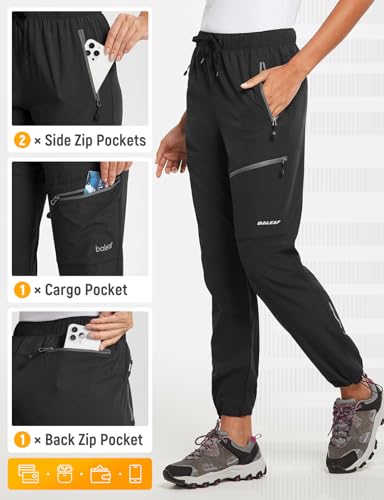 baleaf Women's Hiking Pants Quick Dry Water Resistant Lightweight Joggers Pant for All Seasons Elastic Waist Black Size M