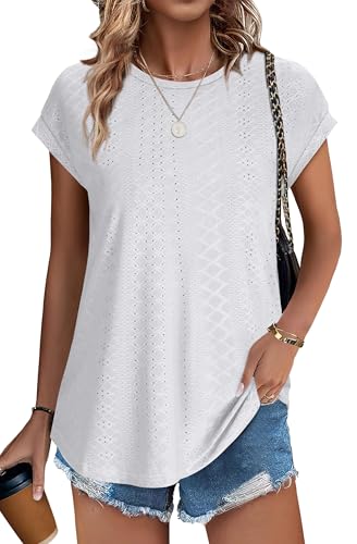 XIEERDUO Womens Tops Summer 2025 Trendy Short Sleeve Blouses White Shirts Beach Vacation Clothes for Women Fall Fashion Must Haves XL