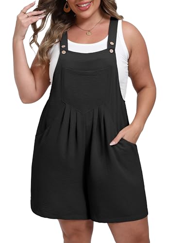 OLRIK Plus Size Rompers for Curvy Women Wide Leg Short Overalls Casual Loose Fit Jumpsuits Fashion Summer Outfits Black-1X