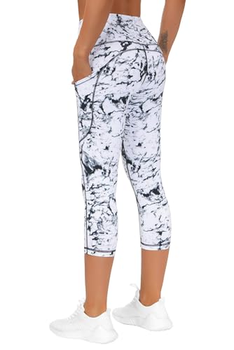 THE GYM PEOPLE Thick High Waist Capris Yoga Pants with Pockets, Tummy Control Workout Running Yoga Leggings for Women