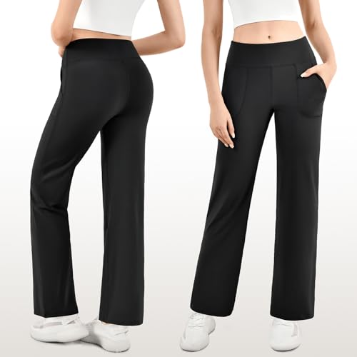 Walifrey Wide Leg Yoga Pants for Women, Loose Stretch Sweatpants with Pockets Casual Lounge, Black, XL