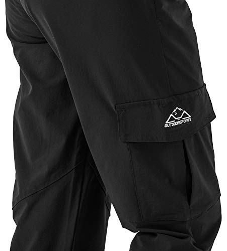 Rdruko Women's Hiking Cargo Pants Lightweight Water-Resistant Quick Dry UPF 50+ Travel Work Pants Zipper Pockets Black Large
