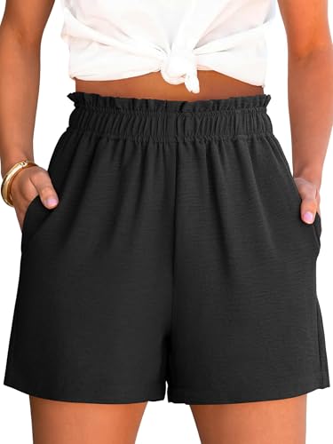 ANRABESS Shorts for Women,Dressy Casual Elastic High Waisted,Comfy Lightweight Airy,Summer Shorts for Beach,Travel & Vacation Black Medium