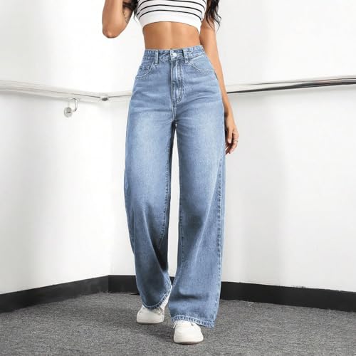 Mars power Straight Leg Jeans for Women,High Waisted Wide Leg Loose Stretchy Boyfriend Denim Pants Baggy Jeans for Women (US, Alpha, X-Small, Regular, Regular, Lightblue)