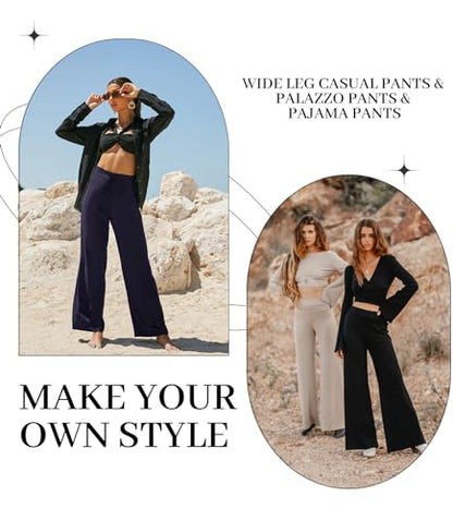 QGGQDD Wide Leg Palazzo Pants for Women - Casual Soft High Waist Lounge Pants Loose Comfy Stretchy Trousers Black