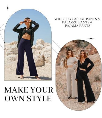 QGGQDD Wide Leg Palazzo Pants for Women - Casual Soft High Waist Lounge Pants Loose Comfy Stretchy Trousers Black