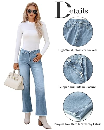 GRAPENT Boho Pants Boyfriend Jeans for Women Tummy Control Womens Pants High Waist Jeans for Women Ice Blue Medium Fits US Size 8 to 10