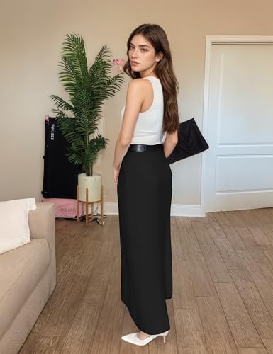 oshoplive Women's Long Maxi Skirt, Elegant High Waist H Line Long Straight Maxi Skirts for Women, Casual Floor Pencil Skirt with Pockets Outfits Black XL