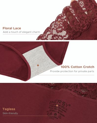 INNERSY Womens Cotton Underwear Lace Bikini Hipster Panties for Women High Waisted Ladies Briefs 5 Pack(Dark Vintage,X-Large)
