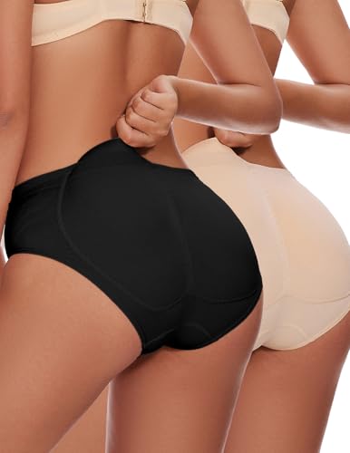Skims Butt Pads - Butt Lifter Panties Shaperwear for Women Seamless Hip Enahncer Body Shaper Boyshort Padded Underwear 2pack（black+skin）-1
