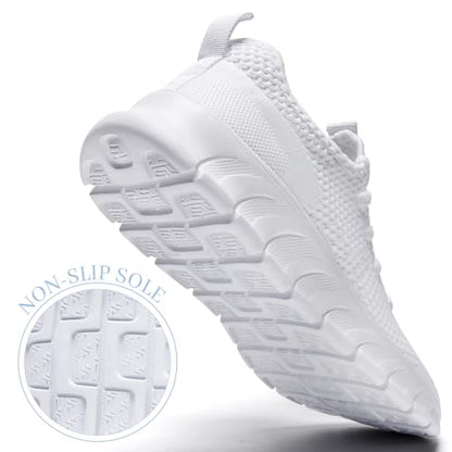 RJYWGS White Sneakers for Women Men Tennis Shoes Running Gym Sneaker Slip On Walking Lightweight Athletic Workout Fashion Sports Shoes White Size Women 8.5/ Men 7