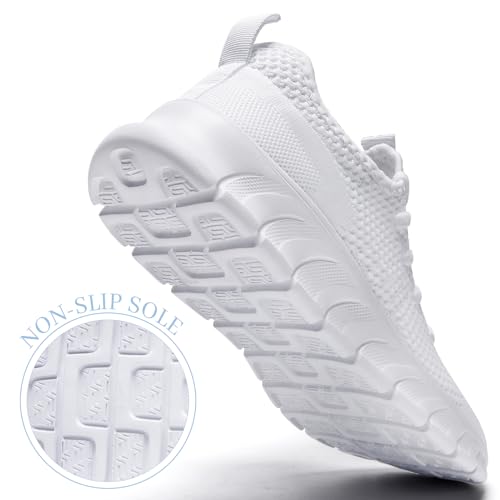 RJYWGS White Sneakers for Women Men Tennis Shoes Running Gym Sneaker Slip On Walking Lightweight Athletic Workout Fashion Sports Shoes White Size Women 8.5/ Men 7