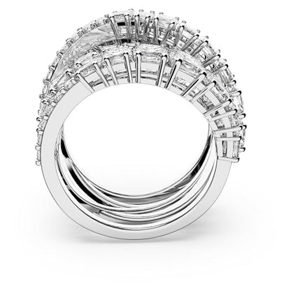 Swarovski Hyperbola Ring, Mixed Cuts, Clear, Rhodium Finished; Size: Us 7; Eu 55