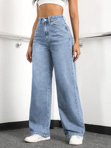 Mars power Straight Leg Jeans for Women,High Waisted Wide Leg Loose Stretchy Boyfriend Denim Pants Baggy Jeans for Women (US, Alpha, X-Small, Regular, Regular, Lightblue)
