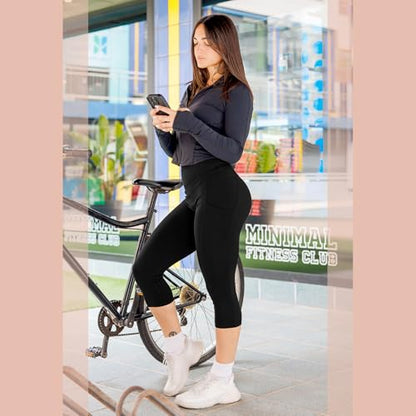 SINOPHANT High Waisted Leggings with Pockets Women, Full Length Capri Buttery Soft Stretchy Yoga Pants(Capri Black,XXL)