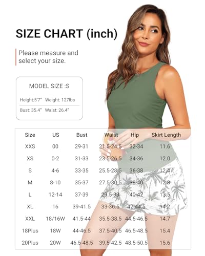 Daci Womens Green Palm Tree Tankini Swimsuits with Skirt - Two Piece Tummy Control Bathing Suits High Neck Swimwear L