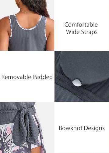 ROSEWE Modest Tankini Swimsuits for Women, Two Piece Athletic Womens Bathing Suits Blouson Tank Tops with Board Shorts Grey