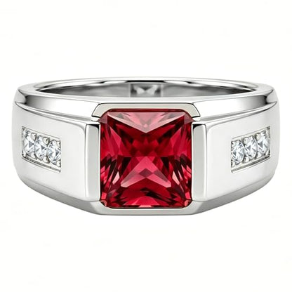 SLIACETE Red Ruby Ring for Men 10K 14K 18K Solid Gold Vintage Moissanite Diamond 1.0-5.0 CT Ruby Ring Gemstone Rings for Him Husband Fathers Anniversary Jewelry