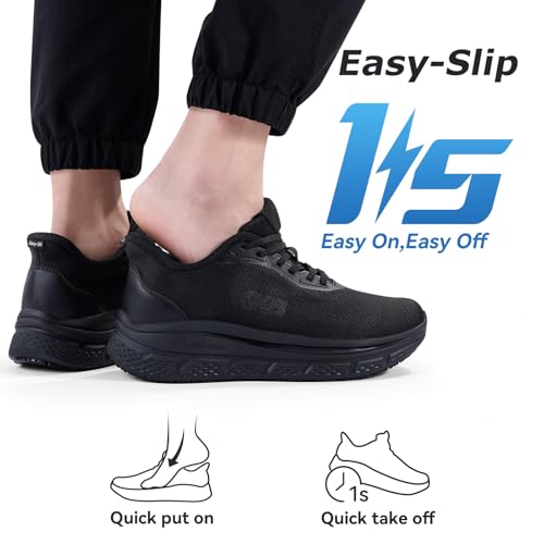 KKB Oil-Safe Grip Men's Non Slip Work Shoes Slip Resistant Waterproof Slip On Sneakers for Kitchen Restaurant Chefs Nurses with Arch Support Convenient Sapatos de Trabajo para Hombre Black Men 10