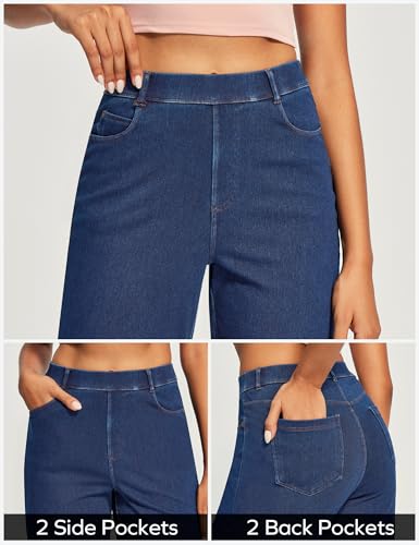 Ewedoos Wide Leg Jeans for Women Stretchy Sweatpant Jeans Women Pull On High Waisted Straight Womens Jeans Baggy Denim Pants Dark Blue
