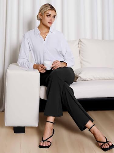 COPYLEAF Wide Leg Yoga Pants Women Stretch Dress Work Pants with Pockets Lounge Casual Sweatpants(Black XL)