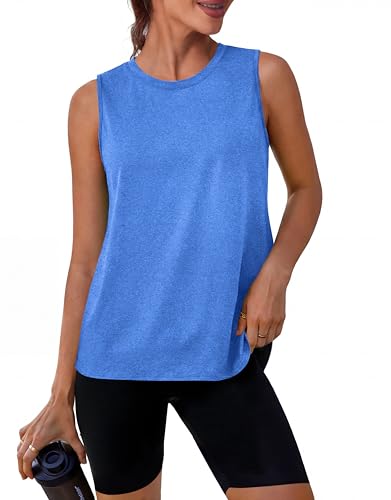 Alaroo Workout Tops for Women Sleeveless Yoga Athletic Tank Tops Fitness Clothing Running Gym Shirts Exercise Crew Neck Sky Blue L