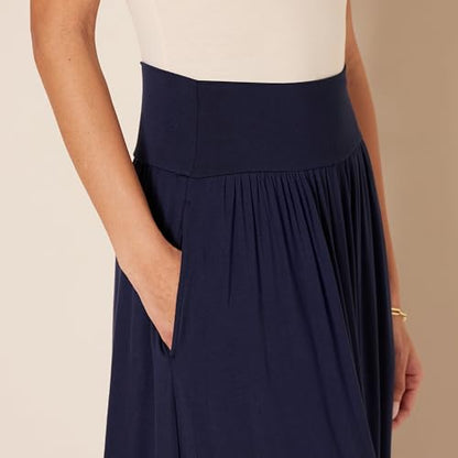 Amazon Essentials Women's Jersey Pull On Midi Length Skirt, Navy, Medium