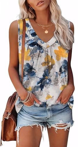 OFEEFAN Summer Outfits for Women Fashion Clothing Tank Tops Loose Fit Workout Sleeveless Tops Patterned-Flower L