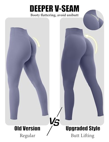 Olmlmt No Front Seam Workout Leggings 7/8 High Waisted Butter Soft Womens Yoga Pants(O810-Slate Blue-L)