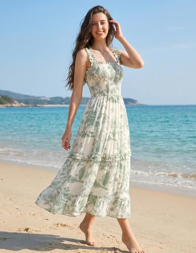 Women Summer Dresses 2026 Sundresses Sleeveless Midi Flowy Floral Dress Green L