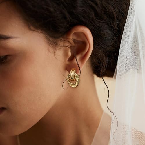 SHERLOVE Trendy Gold Plated Knot Earrings for Women Chunky Statement Drop Dangle Earrings Lightweight Hypoallergenic Fashion Accessories Gifts for Womens Gold Jewelry