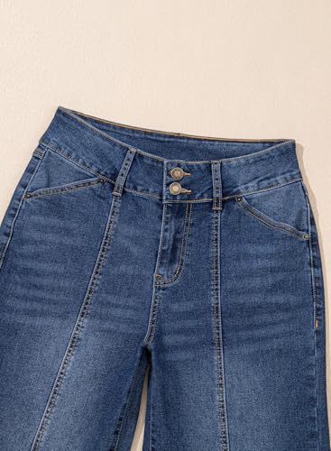 Sidefeel Womens Wide Leg Jeans High Waisted Straight Leg Stretchy Jeans Trendy Seamed Front Loose Denim Pants Blue Size 12