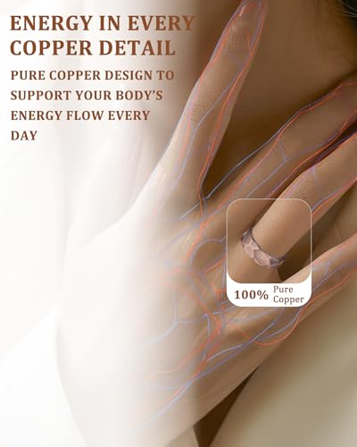 Fashtour 100% Pure Copper Rings for Women & Men (Two-Pack) — Solid Raw Copper — Uncoated Handmade Adjustable Open-End Tibetan Style Rings (Hammered)
