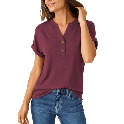 Women Tops 2 Pack Shorts Sleeve Shirts V Neck Henley Tops Spring Summer Trendy Casual Blouses Vacation Women Clothes 2026