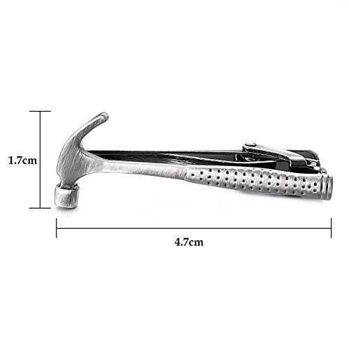 Yoursfs Unique Hammer Tie Clips for Men Cool Tool Tie Clips Novelty Silver Hammer Tie Clip Personalized Tie Bar