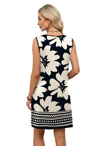 WIHOLL Floral Dress for Women 2026 Spring Clothes Loose Fit Fashion Clothing Casual Summer Dresses Vacation Outfits Sundresses with Pockets Wedding Guest Dress Elegant Black M