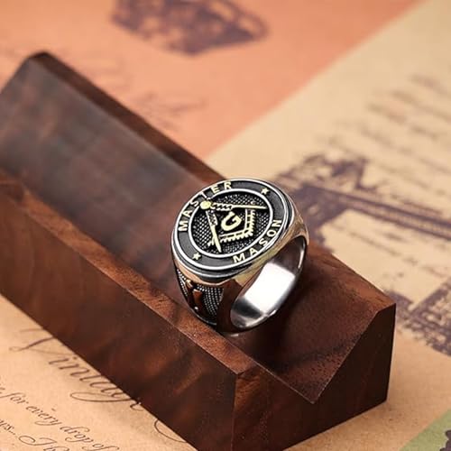 Rikelus Freemason Signet Ring for Men, 925 Sterling Silver 10K 14K 18K Gold White Rose Yellow Gold Freemason Signet Ring, Custom Engraved Masonic Master Mason Freemason Ring Jewelry Gift