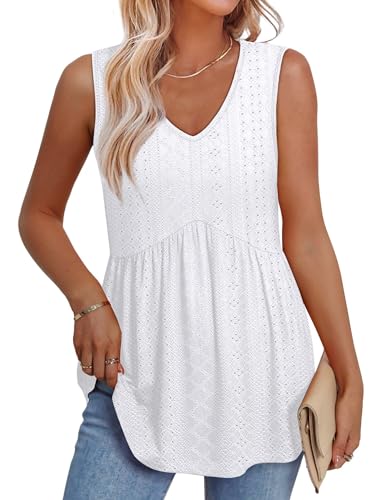 Women's Tops Women Beach Fashion Clothing Cruise Outfits for Women 2026 Babydoll Top Cowgirl Outfits Plus Size Eyelet Top White Tank Top Summer Boho Tops 2XL