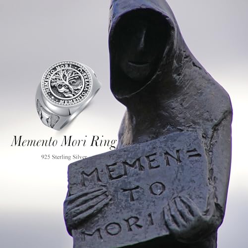 SIMONLY Memento Mori Ring for Men 925 Sterling Silver Tree of Life Jewelry Gothic Oxidized Skull Memento Vivere Amulet Jewelry Gifts Size 13