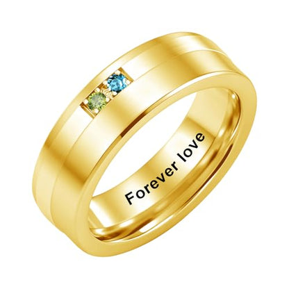 ROMANTICWORK Personalized Ring for Men 925 Sterling Silver Custom Name 2 Birthstones Ring Christmas Valentine's Day Jewelry Gift for Husband Boyfriend Father