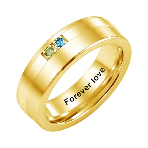 ROMANTICWORK Personalized Ring for Men 925 Sterling Silver Custom Name 2 Birthstones Ring Christmas Valentine's Day Jewelry Gift for Husband Boyfriend Father