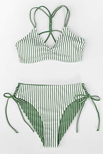 CUPSHE Women's Bikini Swimsuit Striped Reversible Bottom Lace Up Two Piece Bathing Suit, S